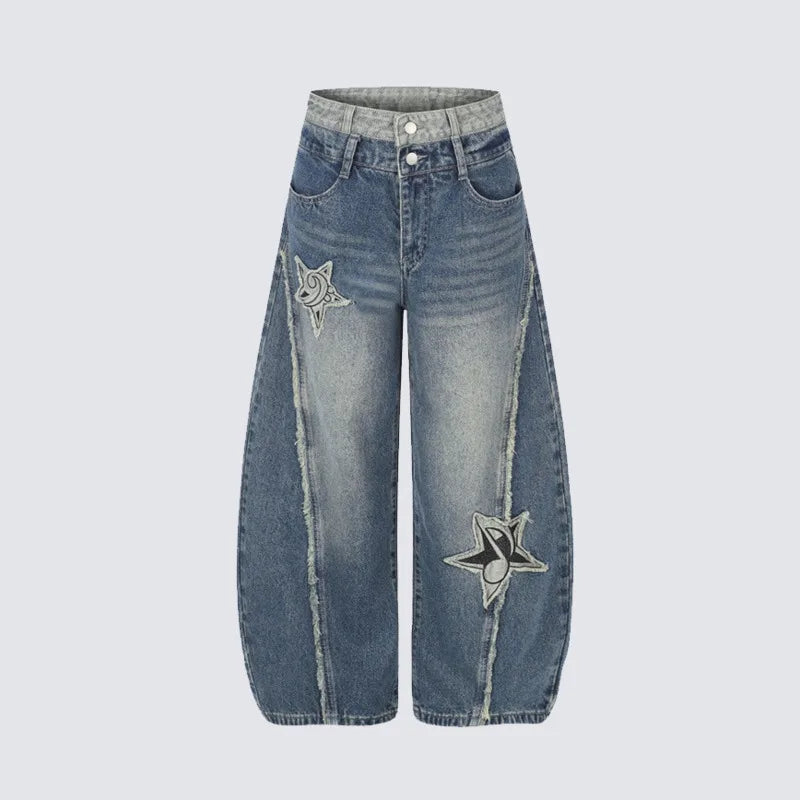 American Retro Patchwork Curved Knife Jeans - OMYGOODS