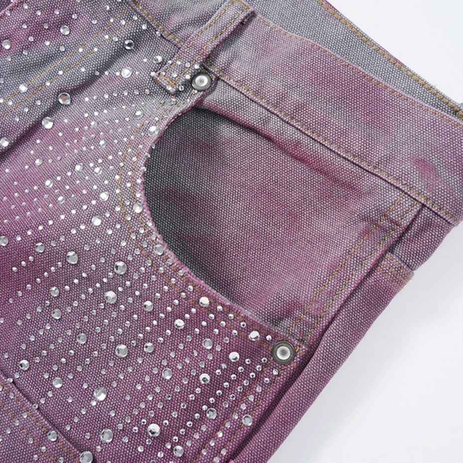 Streetwear Rhinestone Denim Shorts