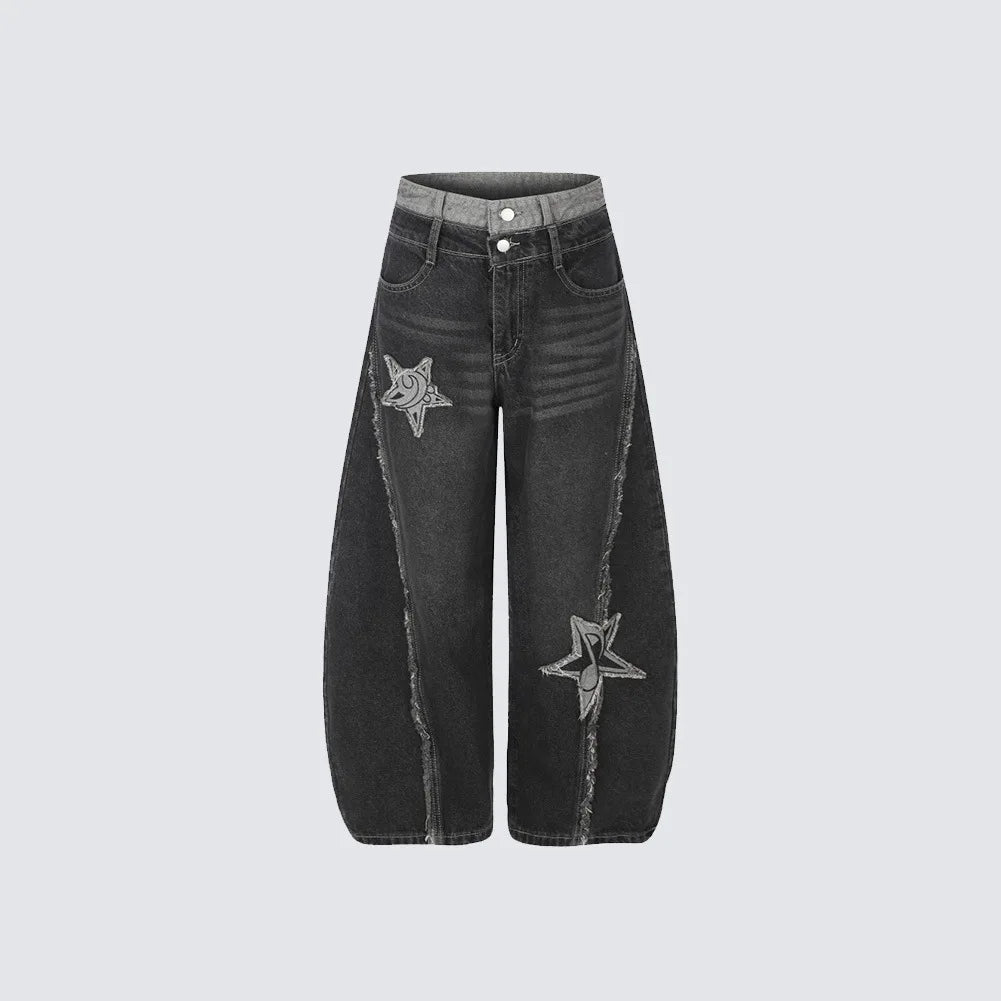 American Retro Patchwork Curved Knife Jeans - OMYGOODS