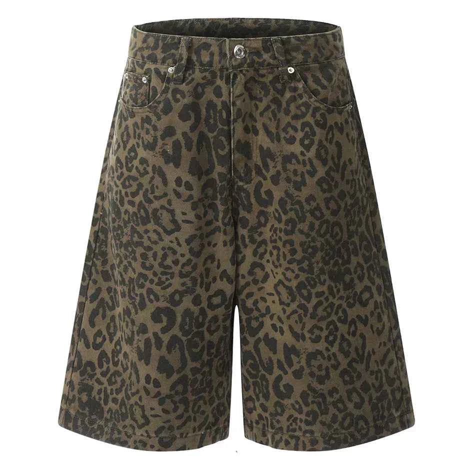 Streetwear Leopard Denim Shorts