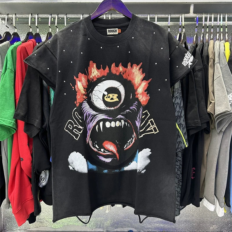 High Quality Heavy Fabric Fashion Loose Casual Rhinestore T-shirts