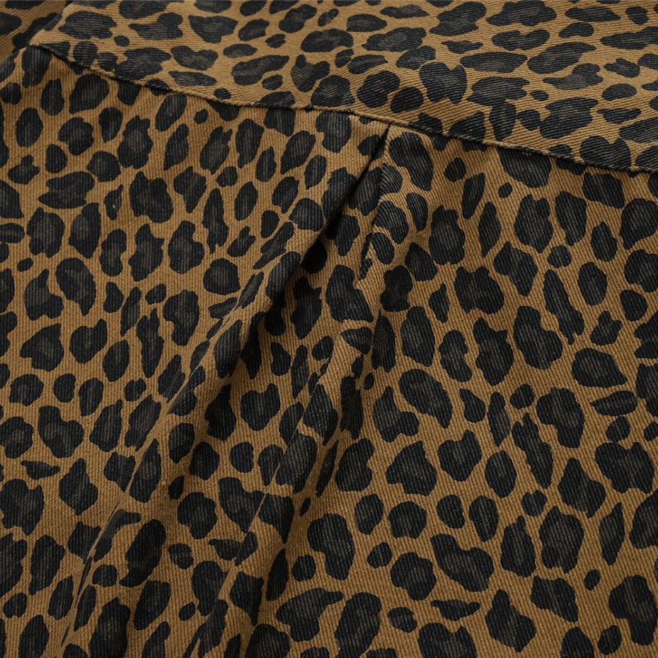 Men Vintage Leopard Shirts Streetwear Harajuku Hip Hop Oversized Shirts Button Up Blouse Casual Loose Shirts
