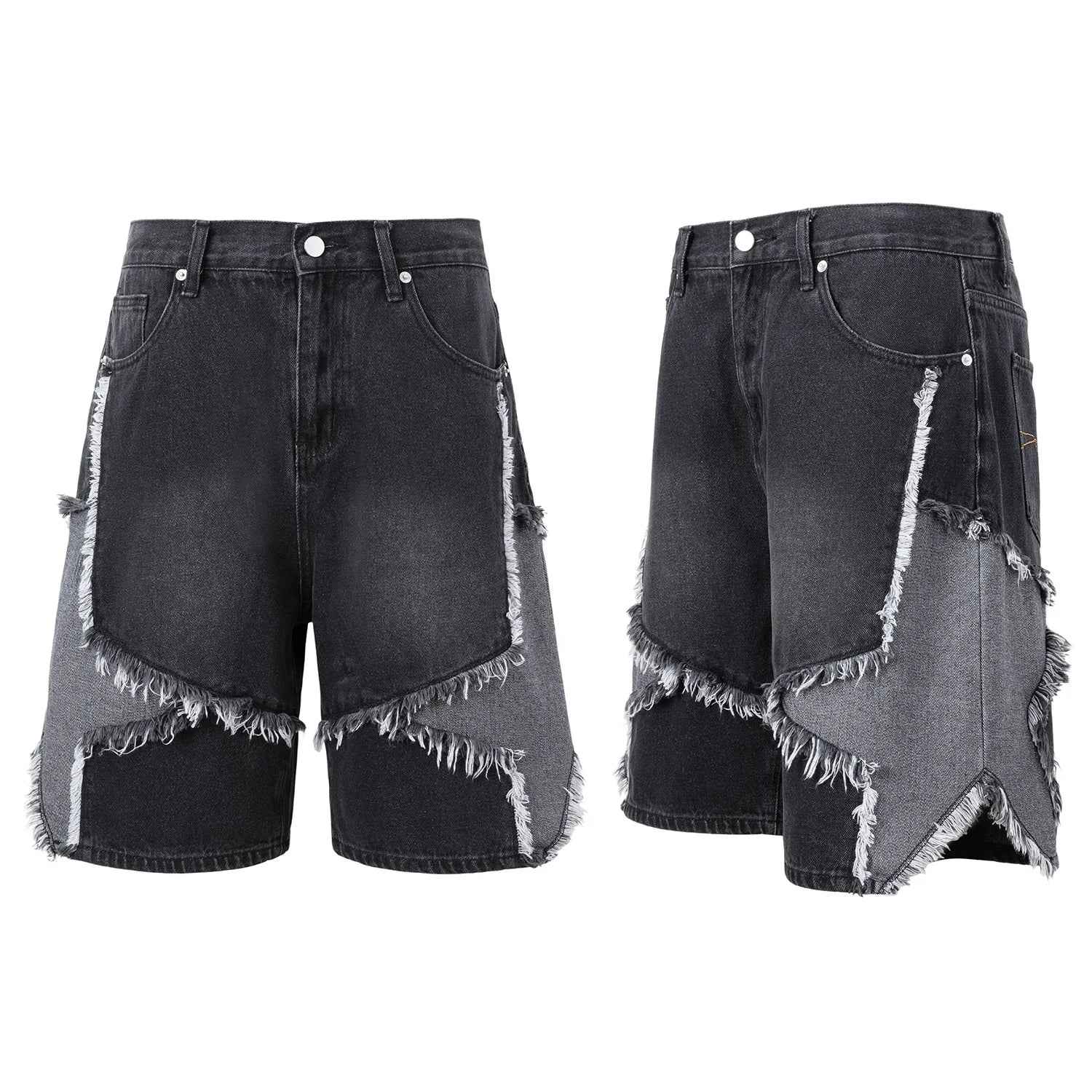 High Street Washed Stars Patchwork Baggy Jeans Shorts