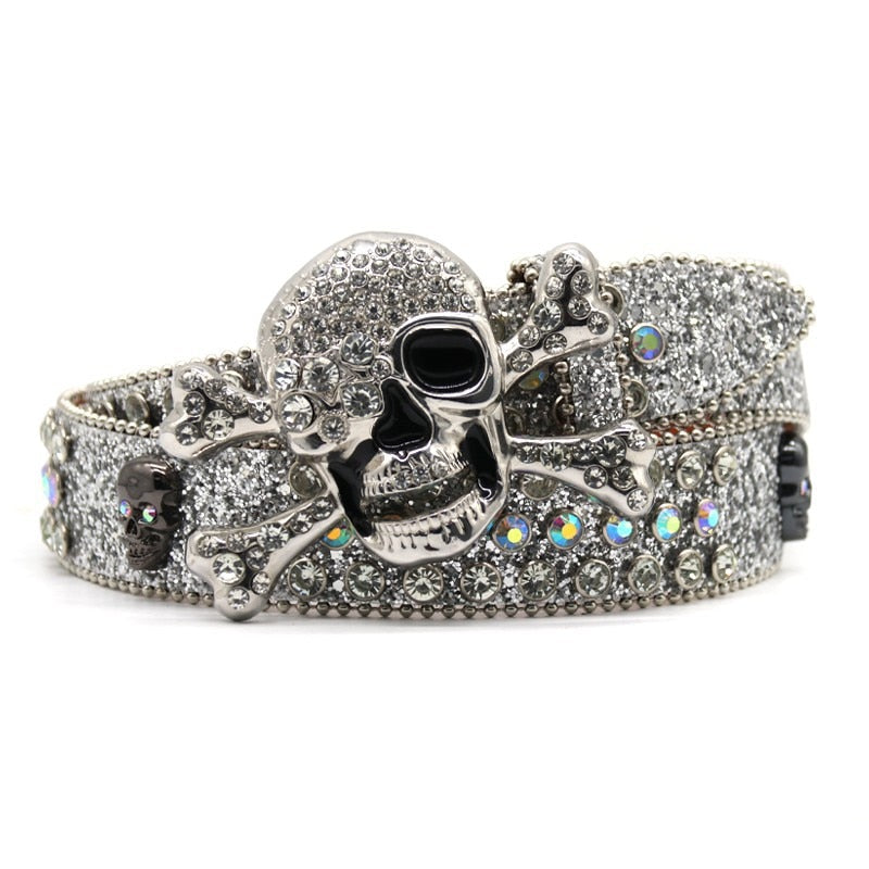 Skull Emblem | Rhinestone Slim Belt
