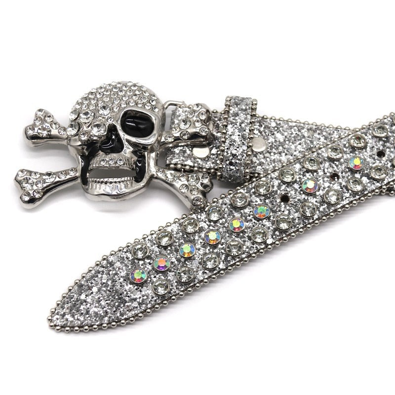 Skull Emblem | Rhinestone Slim Belt