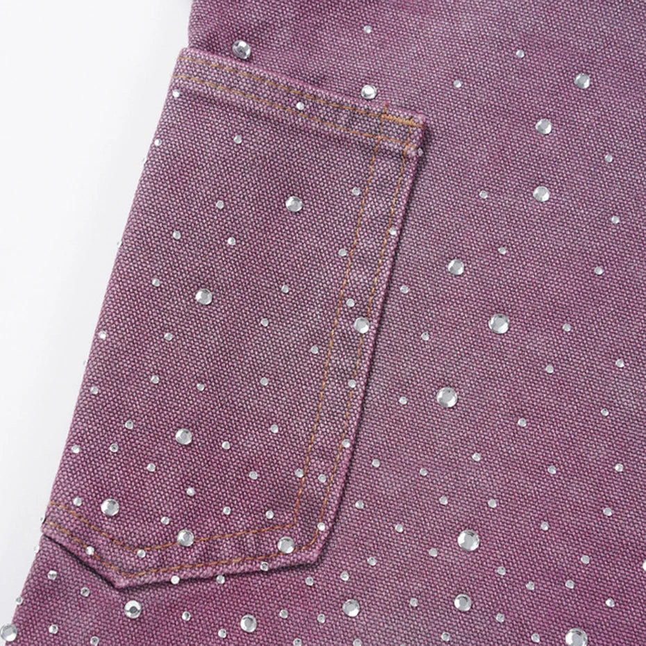 Streetwear Rhinestone Denim Shorts