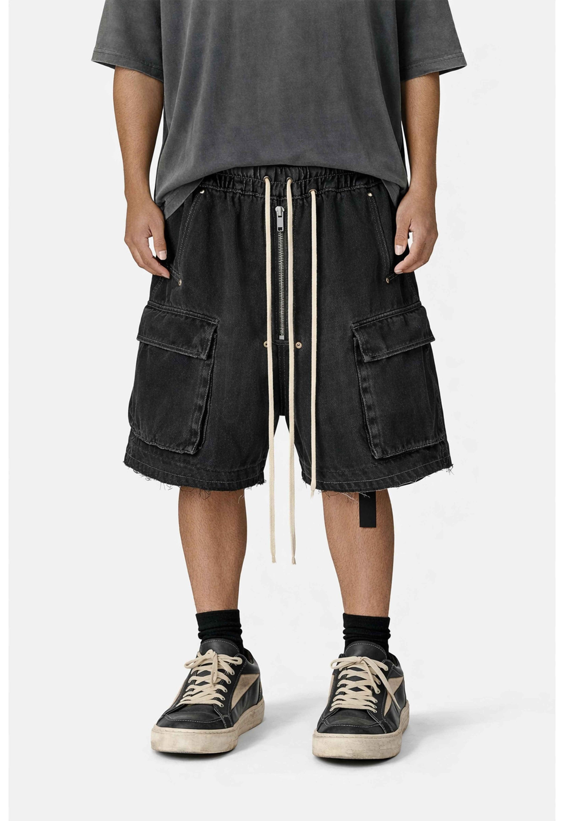NOIR DRAWSTRING DENIM CARGO