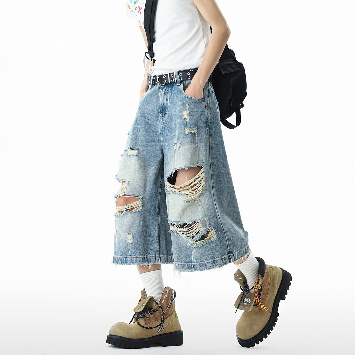 Ripped Washed | Wide-Leg Shorts