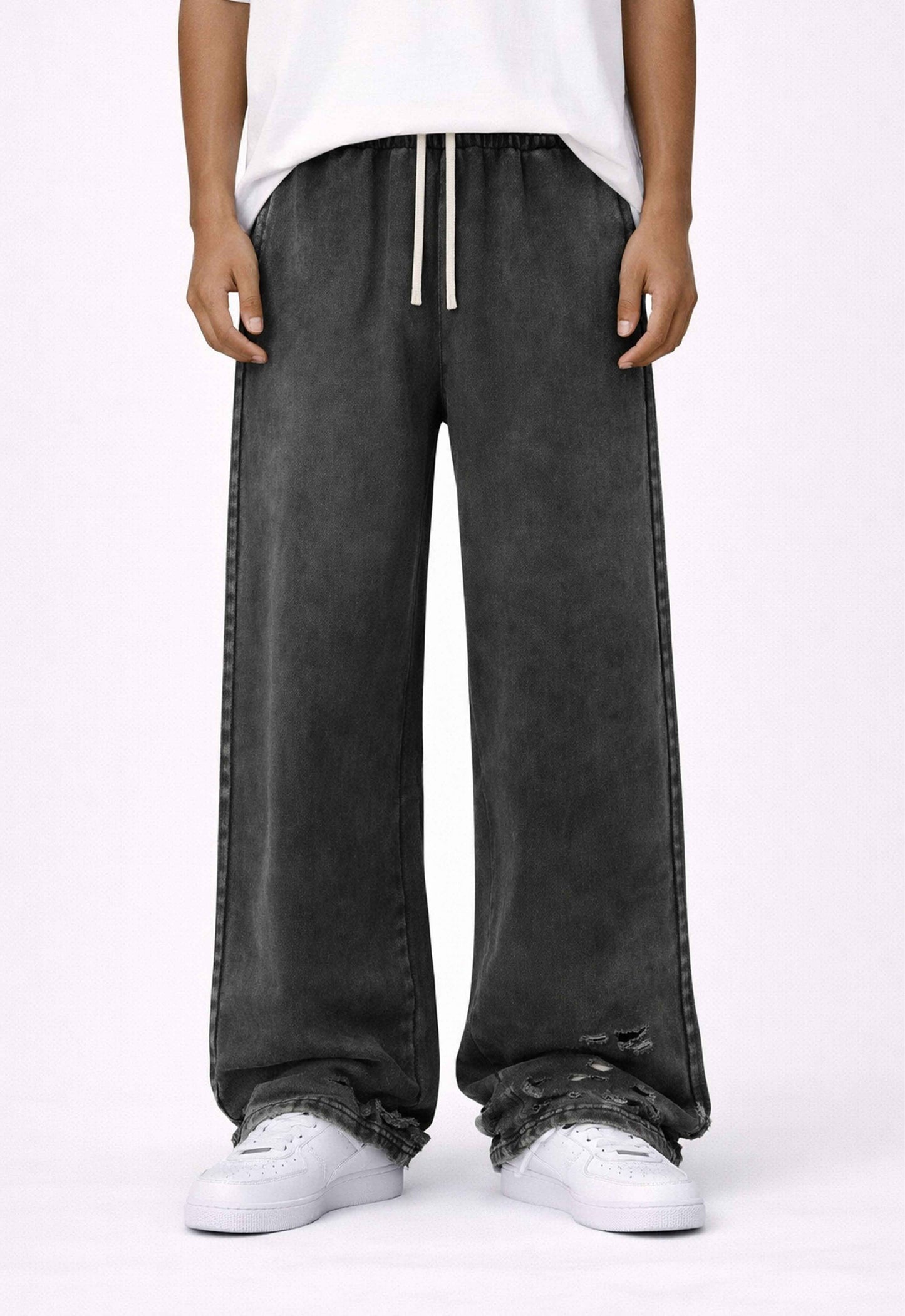 CHARCOAL DISTRESSED SWEATPANTS