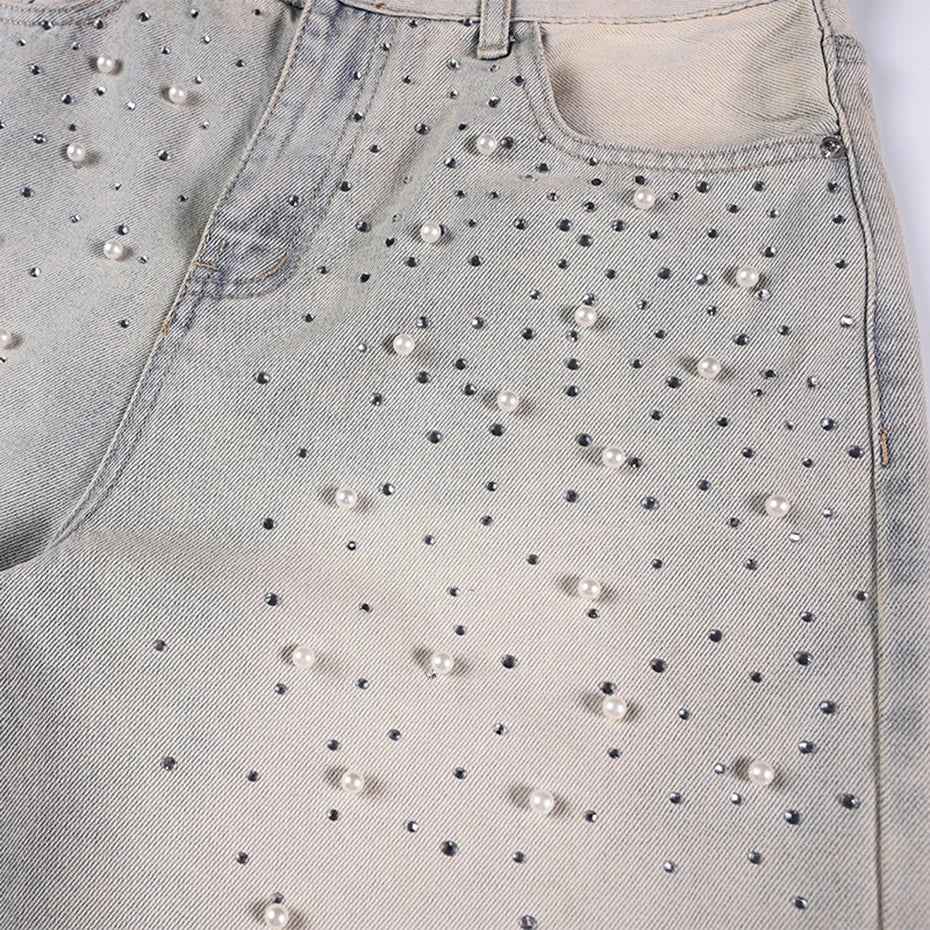 Streetwear Unisex Pearl Denim Shorts