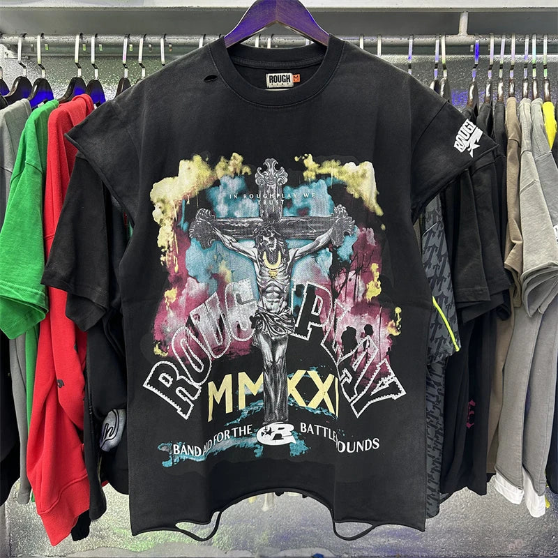 High Quality Heavy Fabric Fashion Loose Casual Rhinestore T-shirts