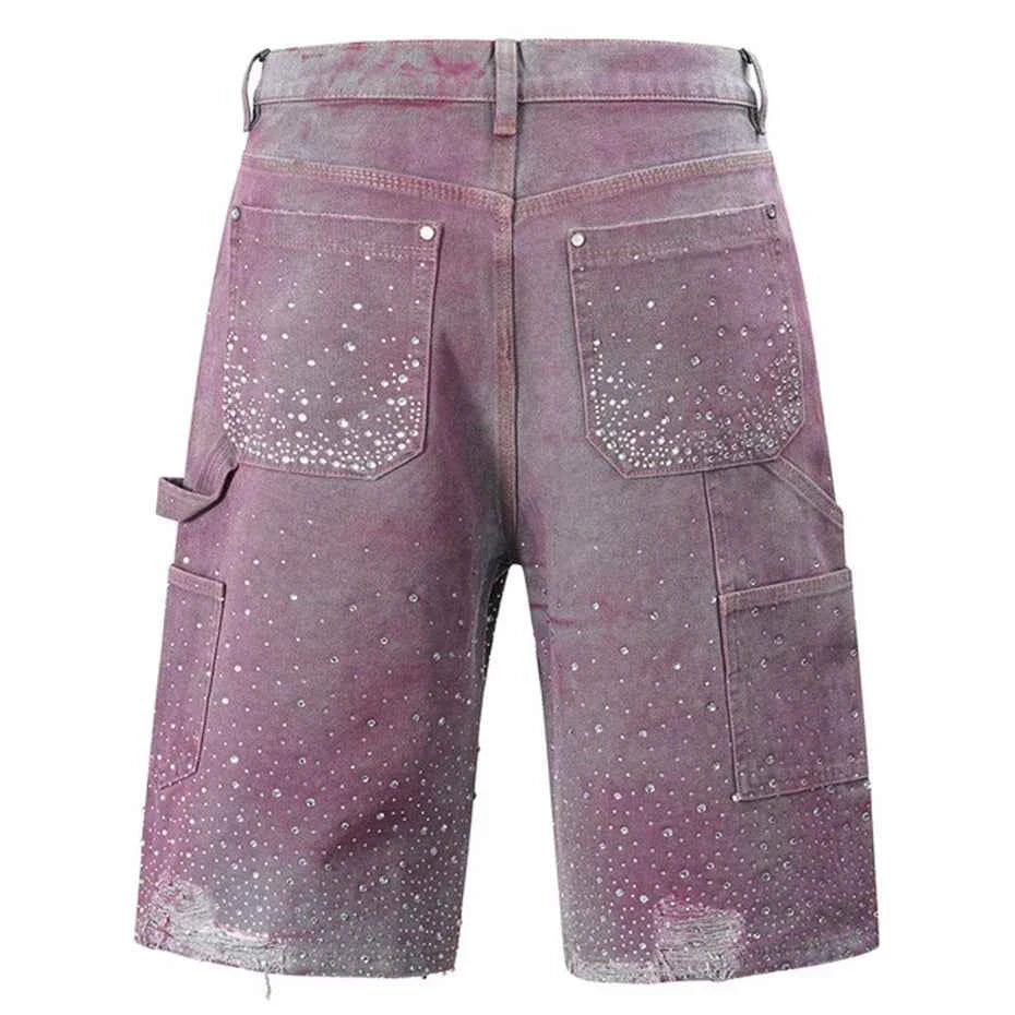 Streetwear Rhinestone Denim Shorts