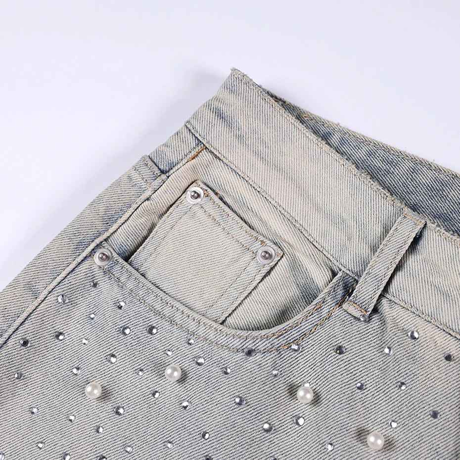 Streetwear Unisex Pearl Denim Shorts