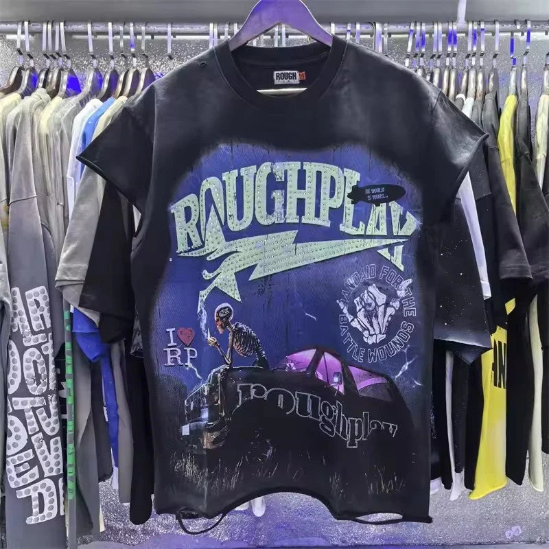 High Quality Heavy Fabric Fashion Loose Casual Rhinestore T-shirts