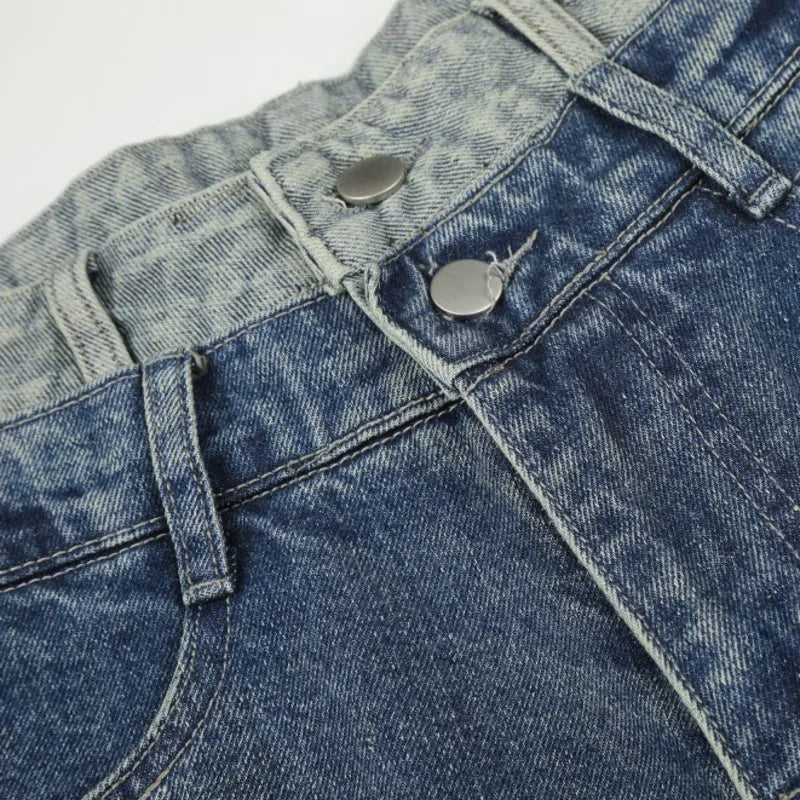 American Retro Patchwork Curved Knife Jeans - OMYGOODS