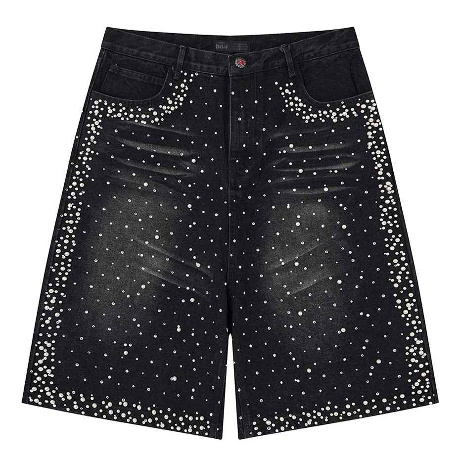 Streetwear Unisex Pearl Denim Shorts