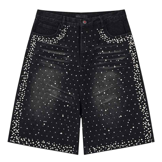 Streetwear Unisex Pearl Denim Shorts