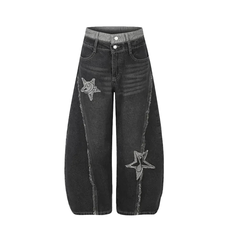 American Retro Patchwork Curved Knife Jeans - OMYGOODS