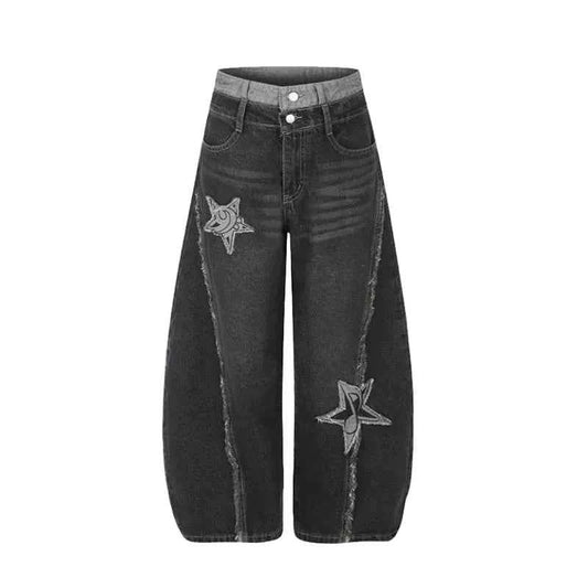 American Retro Patchwork Curved Knife Jeans