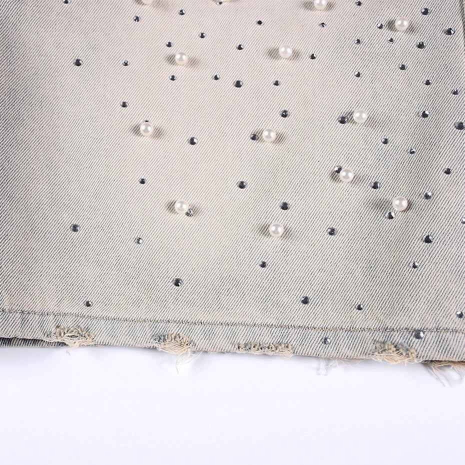 Streetwear Unisex Pearl Denim Shorts