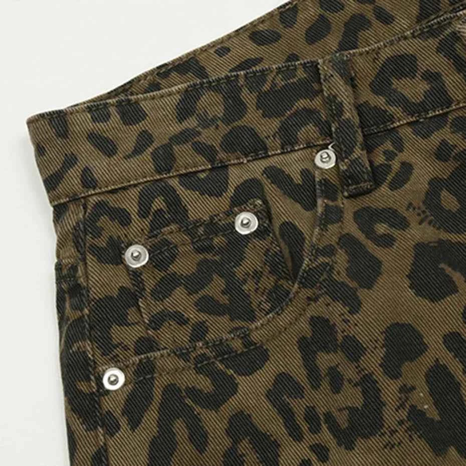 Streetwear Leopard Denim Shorts