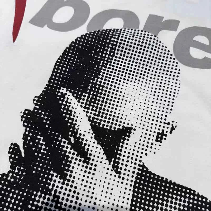 Retro color blocking patchwork badge portrait print T Shirt Unisex
