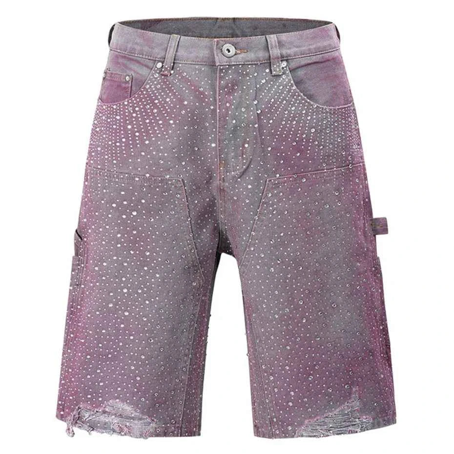Streetwear Rhinestone Denim Shorts