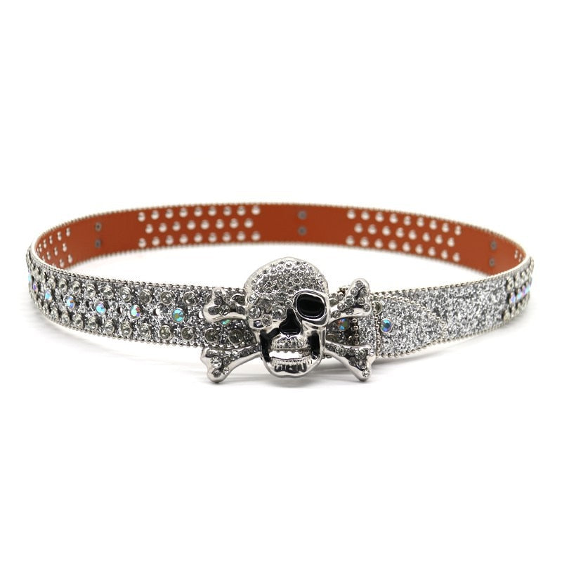 Skull Emblem | Rhinestone Slim Belt