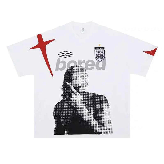 Retro color blocking patchwork badge portrait print T Shirt Unisex