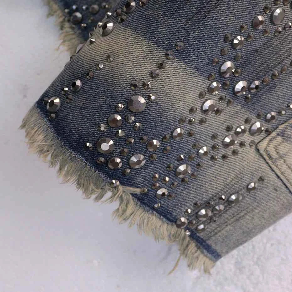 Streetwear Rhinestone Graphic Jeans Shorts