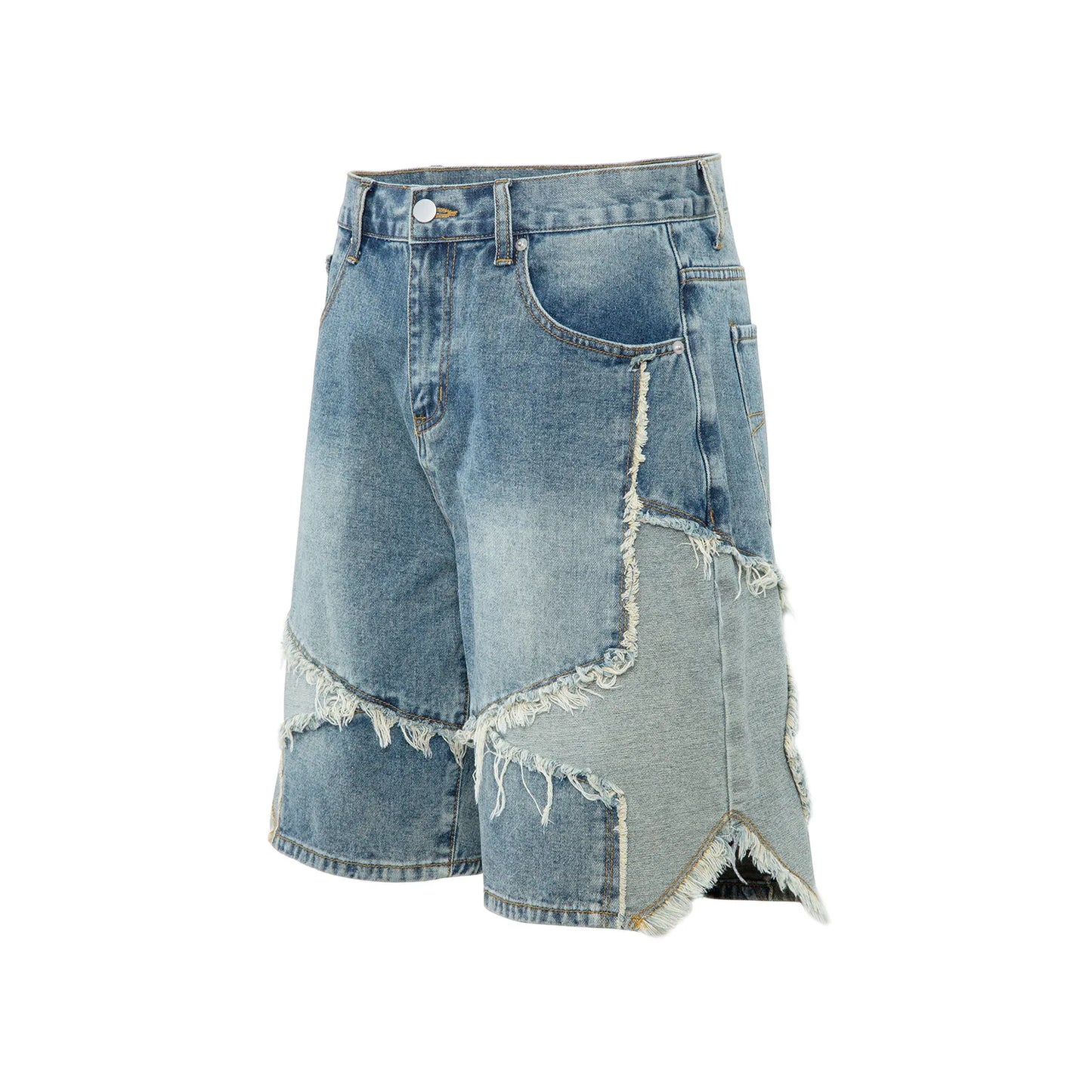 High Street Washed Stars Patchwork Baggy Jeans Shorts