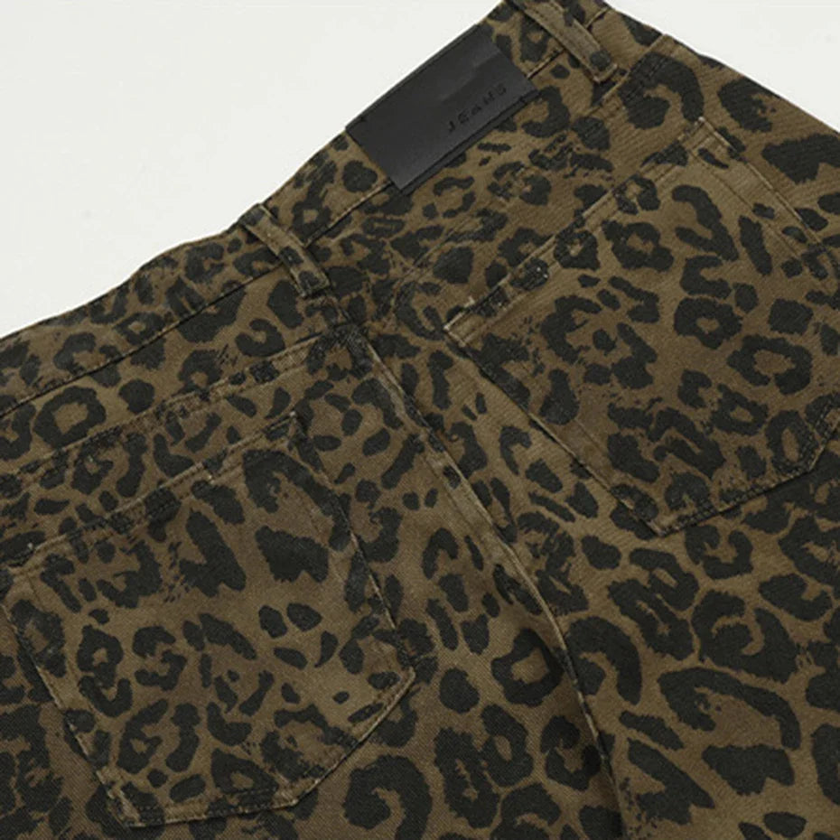 Streetwear Leopard Denim Shorts