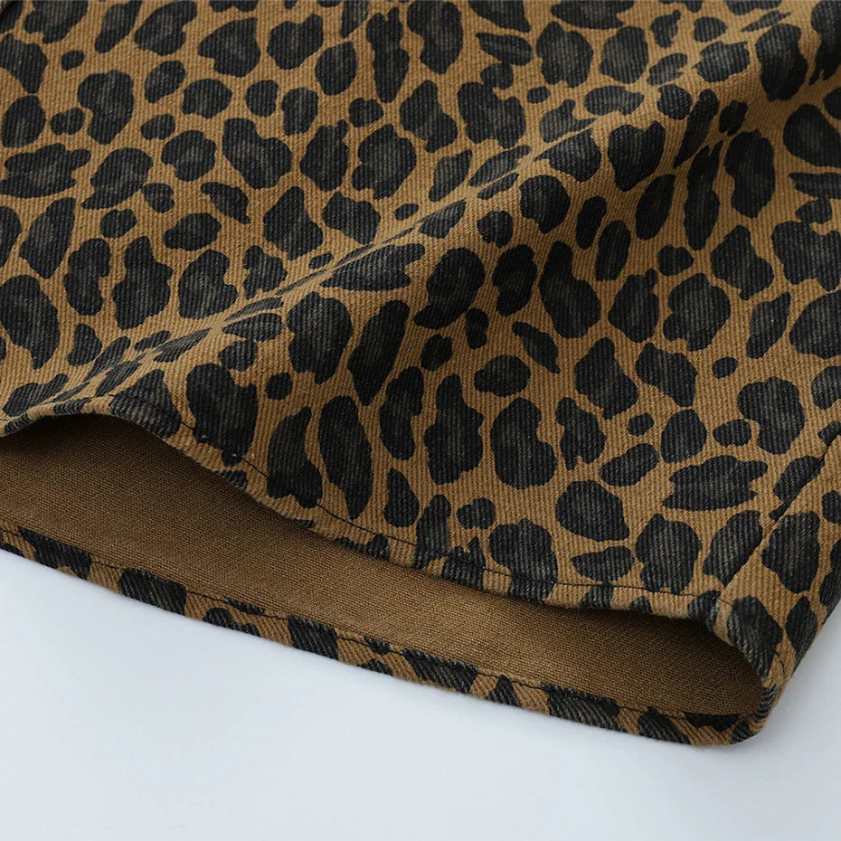 Men Vintage Leopard Shirts Streetwear Harajuku Hip Hop Oversized Shirts Button Up Blouse Casual Loose Shirts