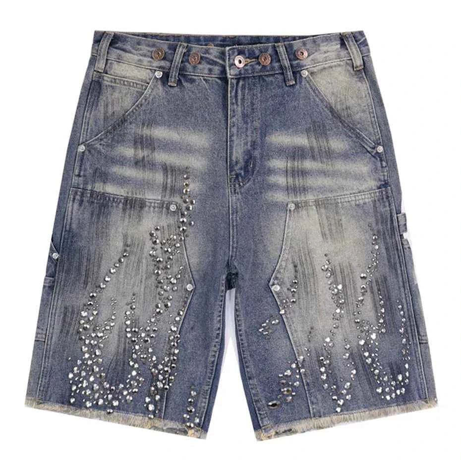 Streetwear Rhinestone Graphic Jeans Shorts