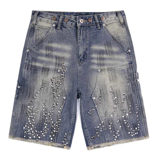 Streetwear Rhinestone Graphic Jeans Shorts