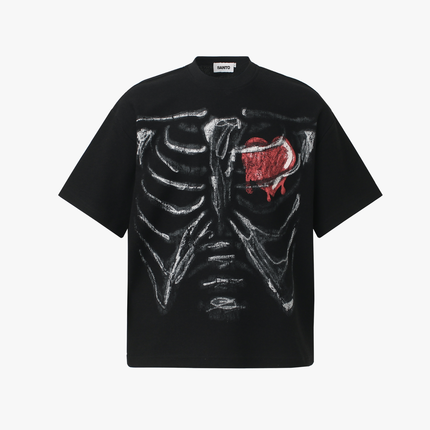 Skeleton & Melted Heart Graphic Waffle Knit T-Shirt