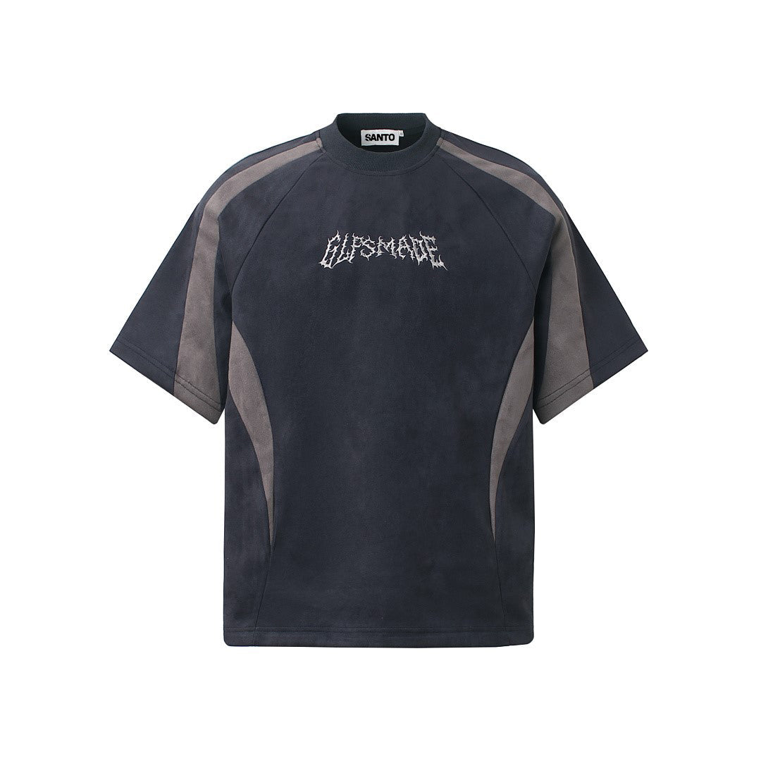 Suede Panel Embroidered Logo Short Sleeve T-Shirt