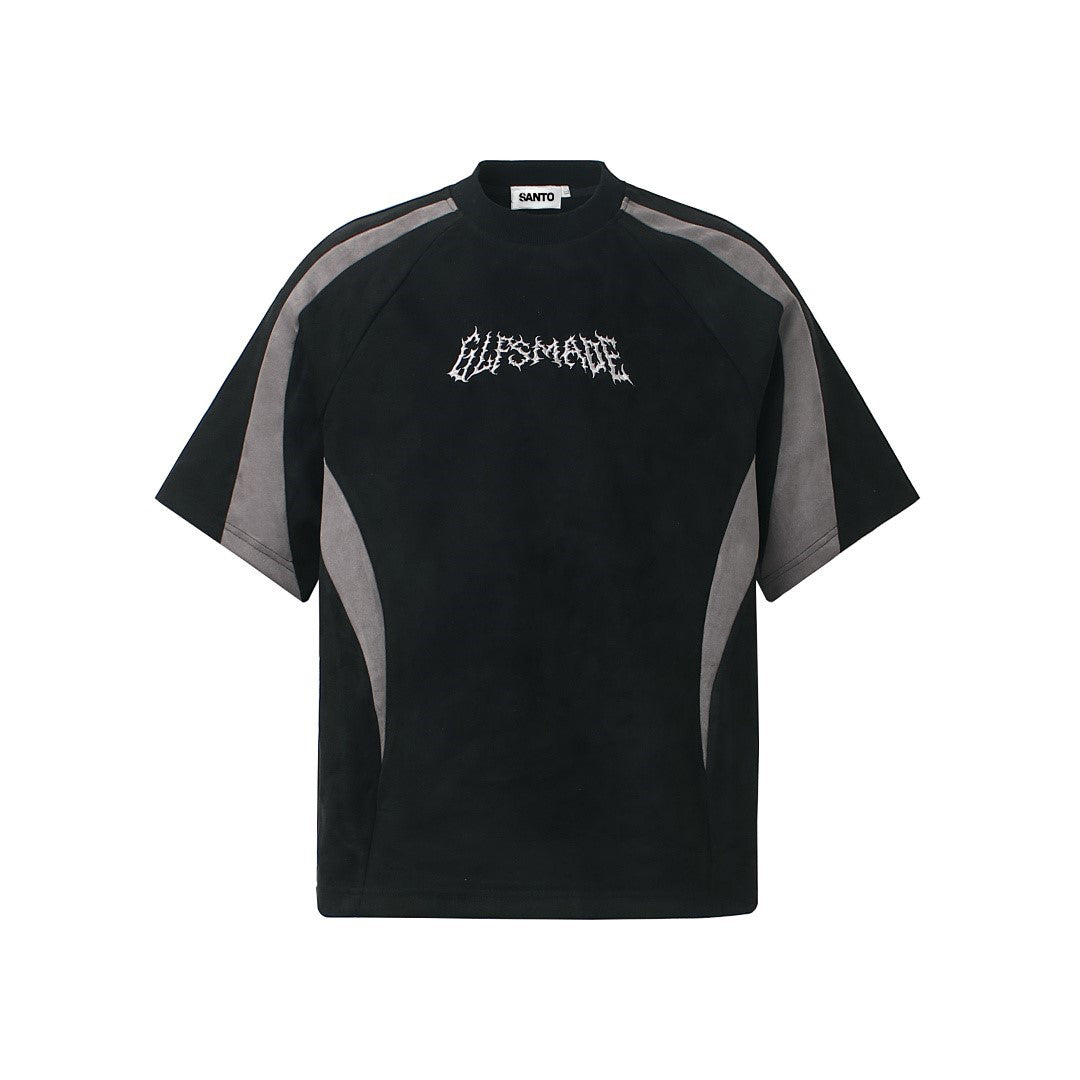 Suede Panel Embroidered Logo Short Sleeve T-Shirt