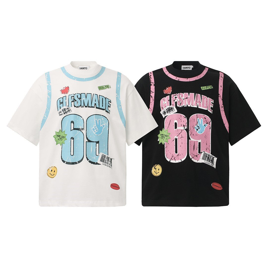 Distressed Number 69 Graphic Print T-Shirt