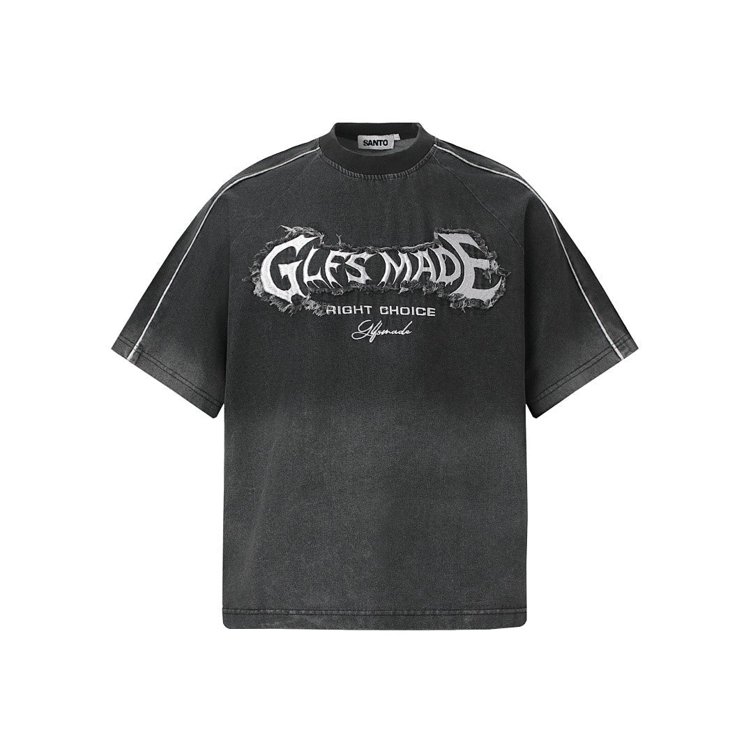 Raw-Edge Appliqué Acid-Wash T-Shirt