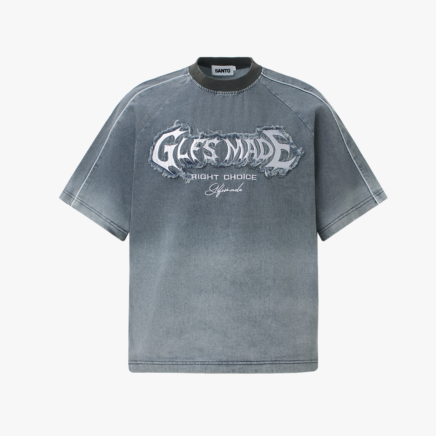 Raw-Edge Appliqué Acid-Wash T-Shirt
