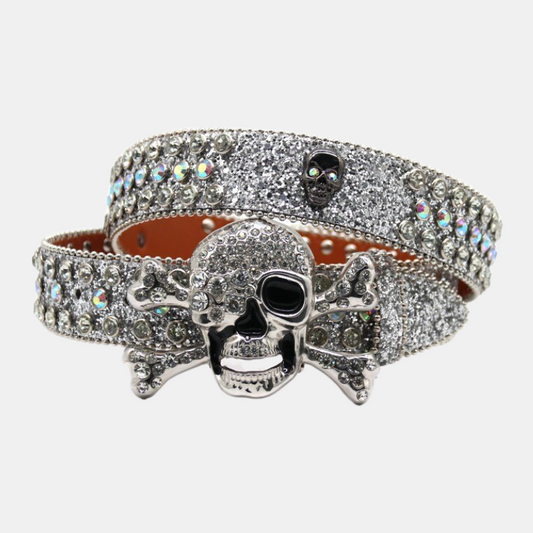 Skull Emblem | Rhinestone Slim Belt
