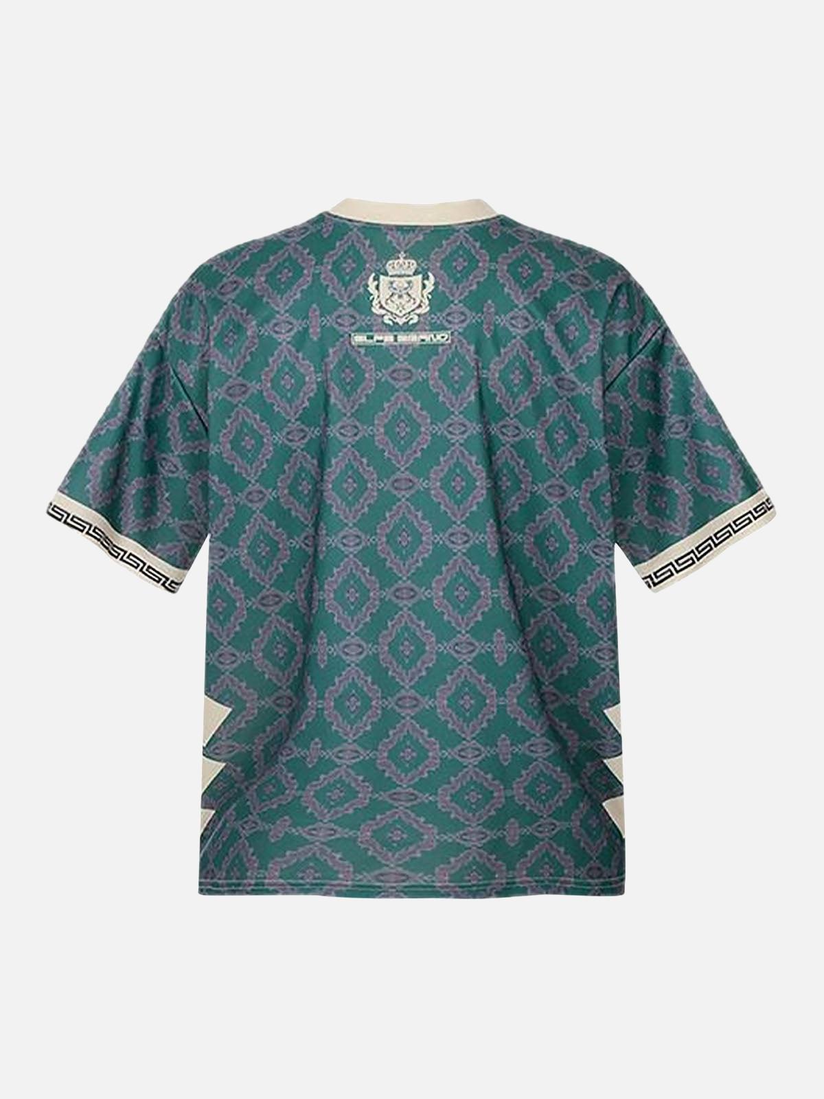 Omygoods Always Strive Green Patterned Jersey V-Neck T-Shirt