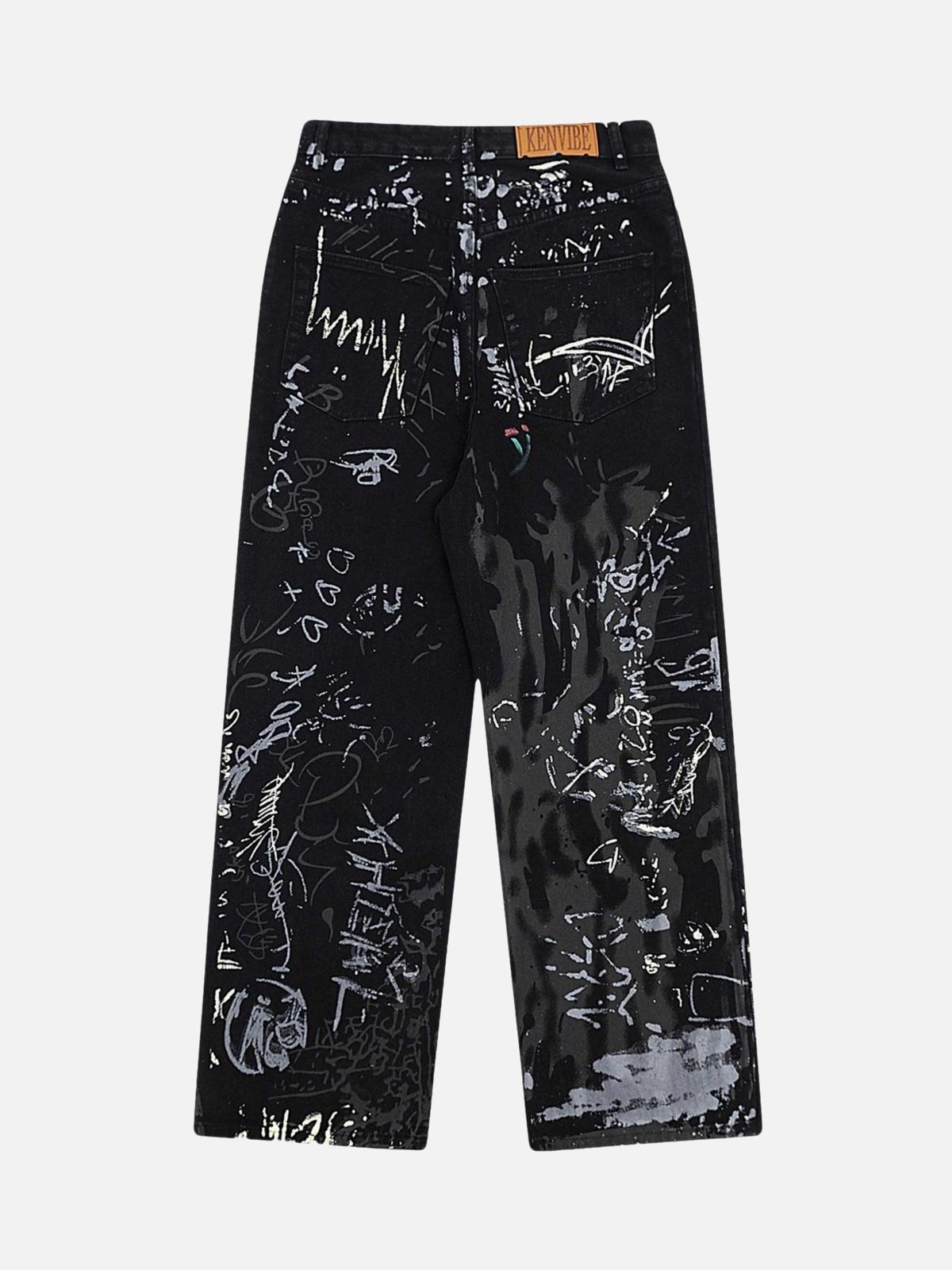 Omygoods American Graffiti Letter Print Jeans