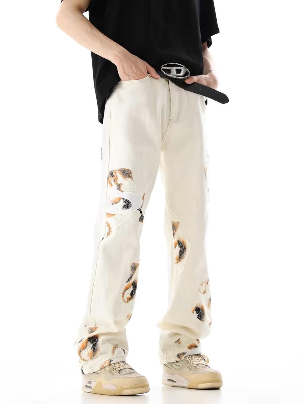 Omygoods American Retro Lace Patchwork Jeans
