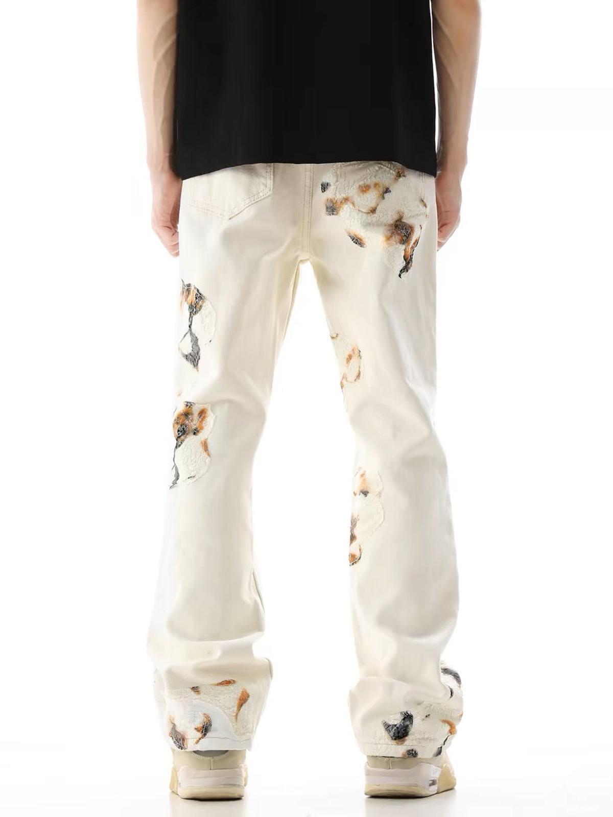 Omygoods American Retro Lace Patchwork Jeans