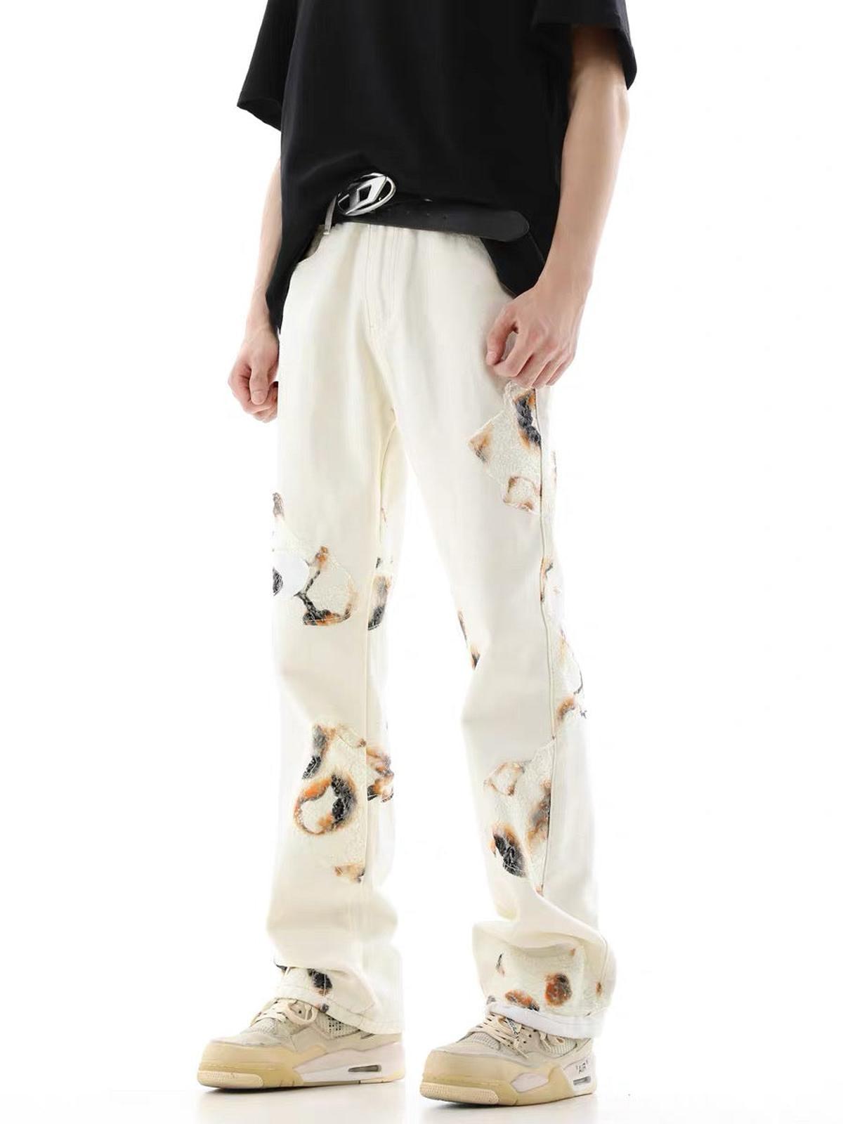 Omygoods American Retro Lace Patchwork Jeans