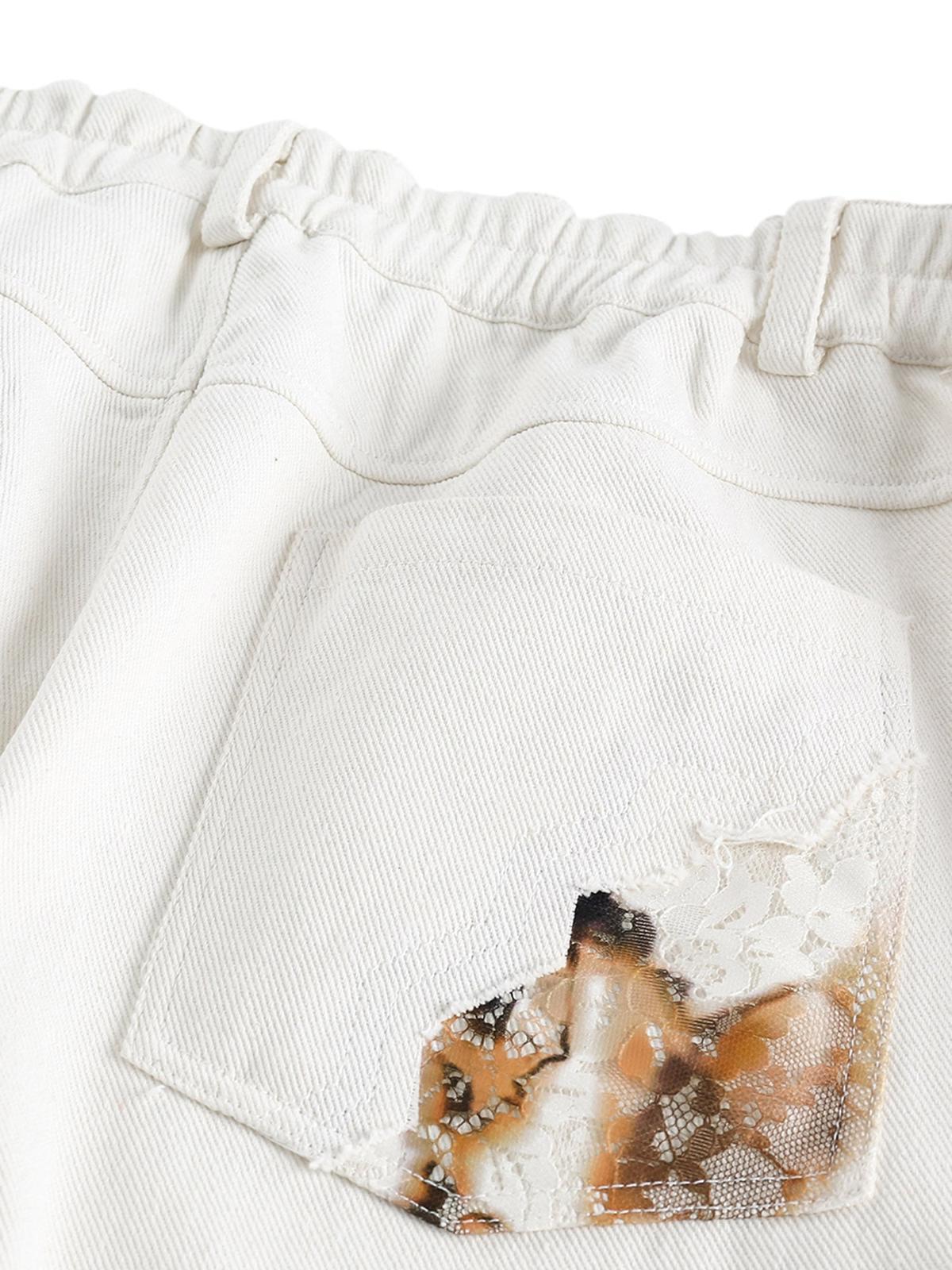 Omygoods American Retro Lace Patchwork Jeans
