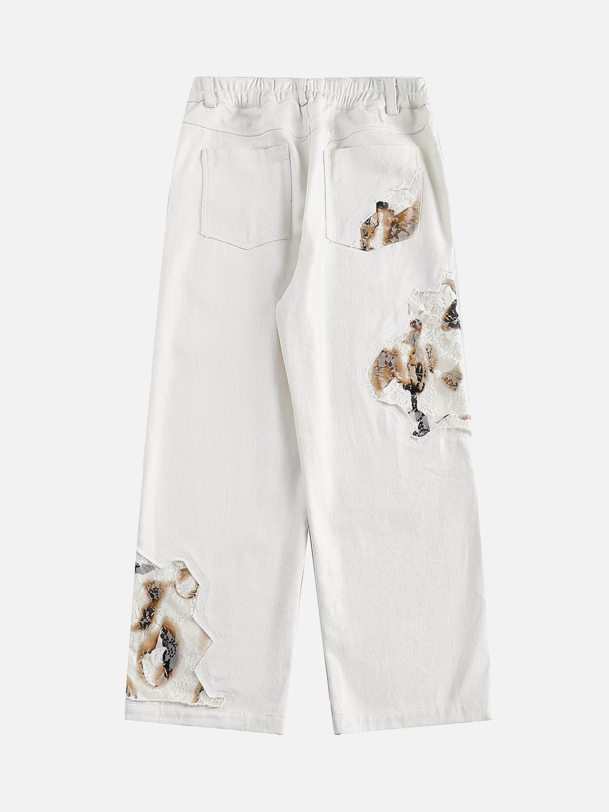 Omygoods American Retro Lace Patchwork Jeans