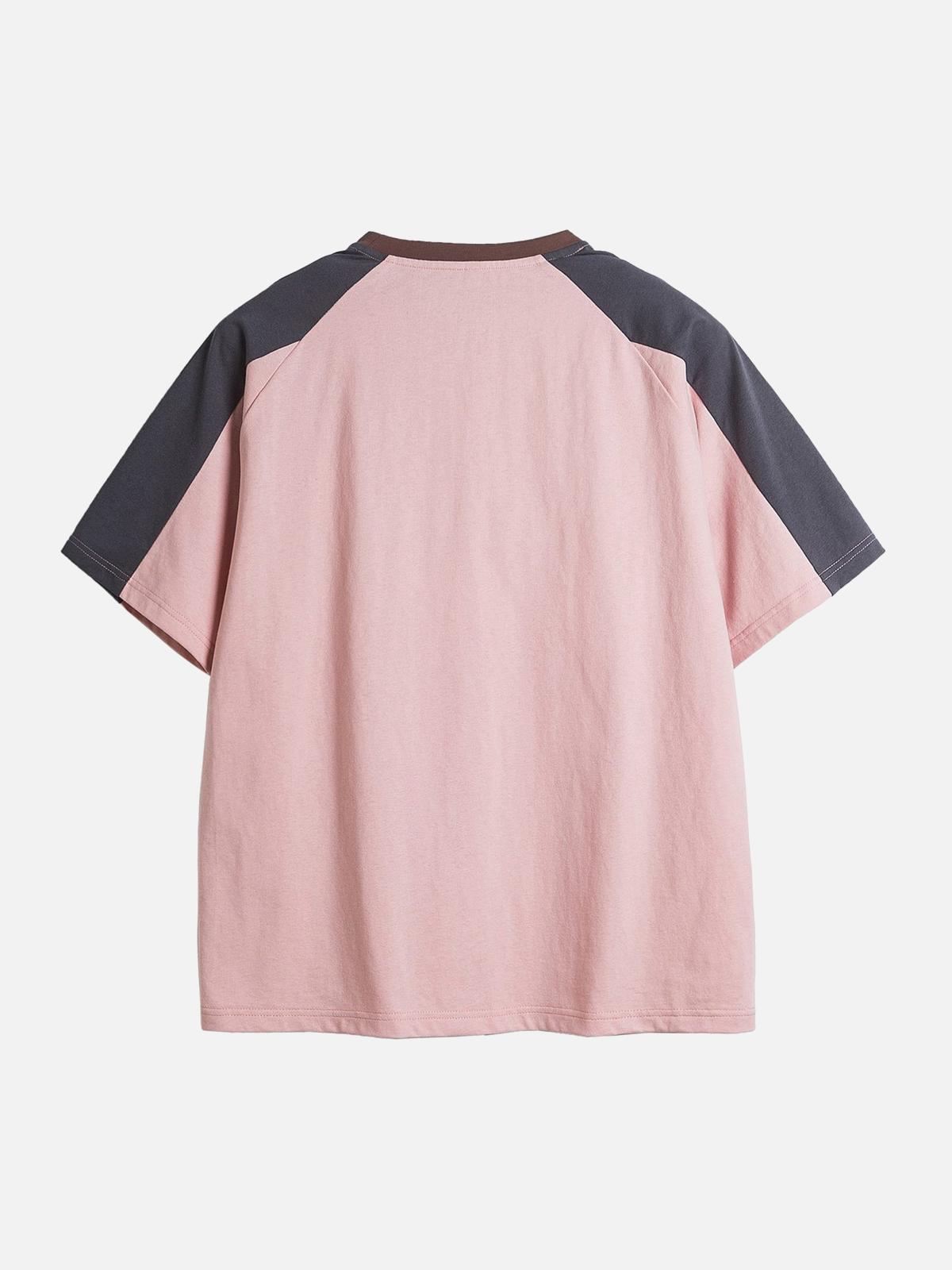 Omygoods American Retro Patchwork Print T-Shirt